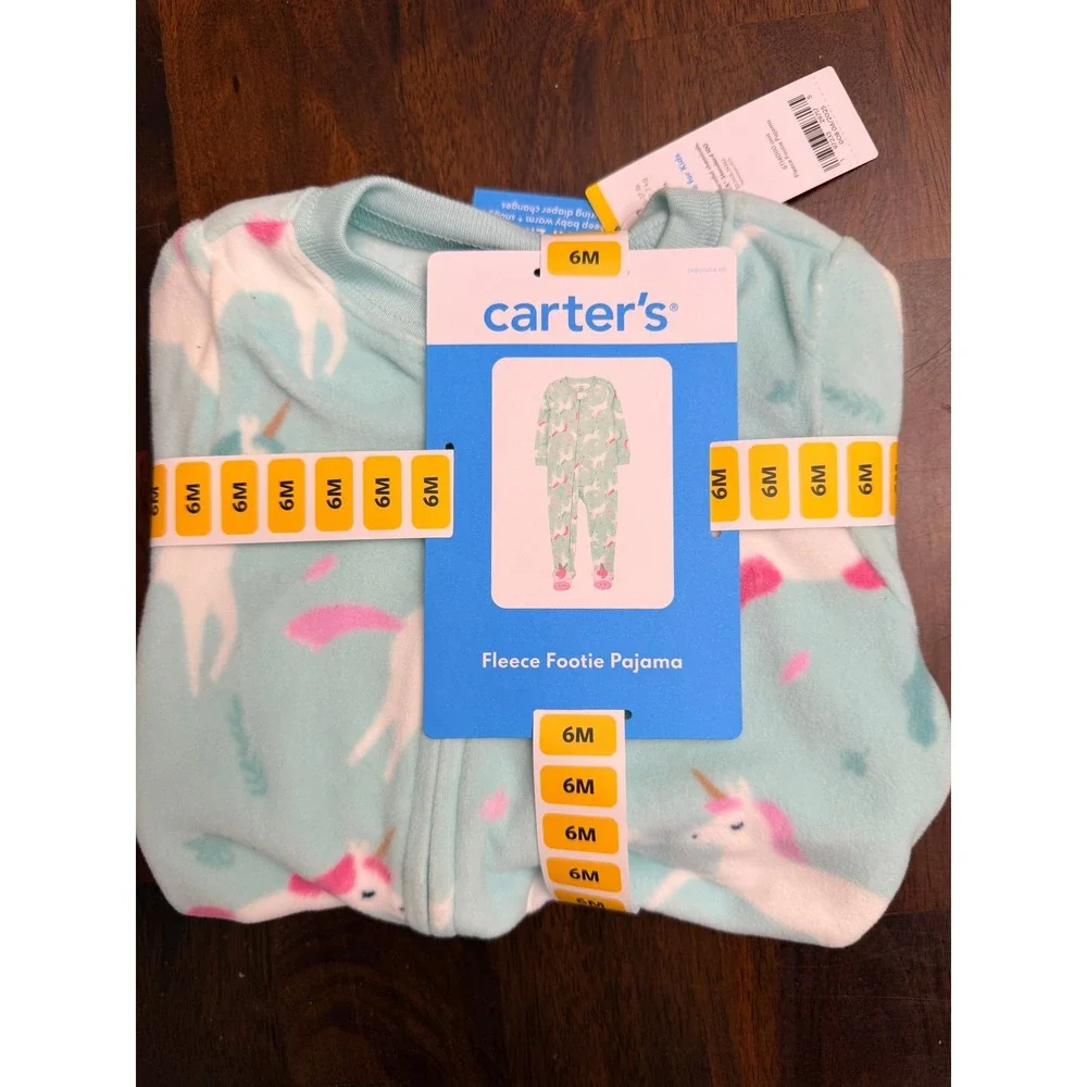 Carter's Fleece Footie Pajama Baby Girl 6M Mint Green Unicorn NWT